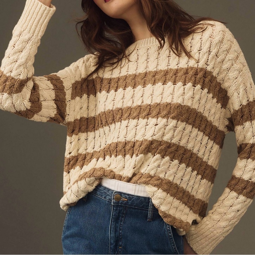 Anthropologie Pilcro Neutral Cable Knit Oversized Woman’s Size Small Sweater